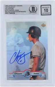 Chipper Jones Durham Bulls Signed 1992 Upper Deck Minors #TP3 BAS 10 Rookie Card - Picture 1 of 3