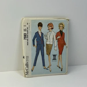 Blazer Suit Double Breasted Jacket Slim Size 12 b32 UNCUT Pattern 7593 Vtg 60s  - Picture 1 of 2