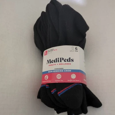 Calcetines Medi Peds Crew Talla Grande Negros 6 Pares Suela Cojín No Atada Foto 1 de 4