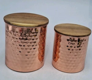 Hammered Copper Cannisters Set Of 2 Uncommon James 5.5" X 5" & 4.7" X 4.3" Gift - Picture 1 of 15