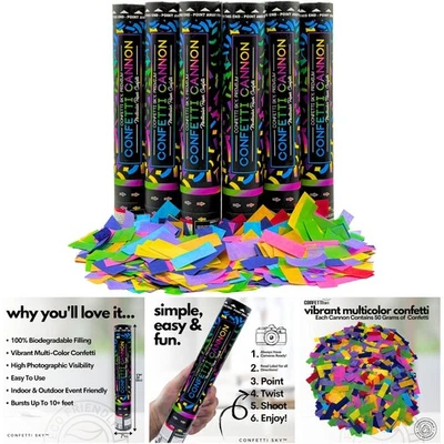 Paquete de 6 cañones de confeti biodegradables de 12 pulgadas bromas de fiesta multicolores Foto 1 de 4