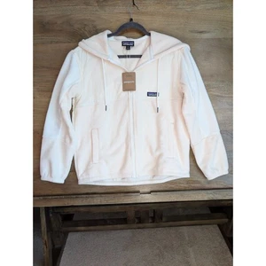 Patagonia Microdini Hoodie Womens Medium Cream Fleece Pockets Drawstring Zip Up - Picture 1 of 3