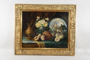 N89C14- Leopold Kudernatsch Gemälde Stillleben mit Obst und Kanne 19.Jh - Picture 1 of 12