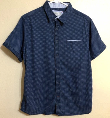 Free Planet M Slim Fit Mens Shirt Navy/blue dots MSRP $52 Casual Short Sleeve - Image 1 of 4