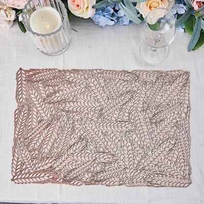 6 ROSE GOLD 18" Wheat Maze Rectangle Vinyl Placemats Party Wedding Decorations - Image 1 of 4