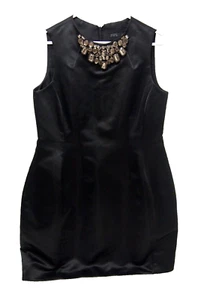Zara Basic Womens Dress L Sheath Black Bejeweled Satin Rhinestone Sleeveless - Picture 1 of 6