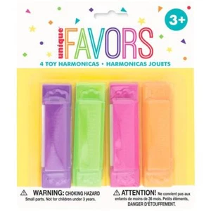Neon Harmonicas Party Favours 4pk - Picture 1 of 2