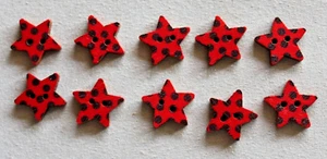 10 Red Star Shaped 20mm Wooden Buttons - Picture 1 of 2