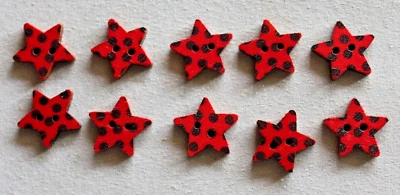 10 Red Star Shaped  20mm Wooden  Buttons - Image 1 of 2
