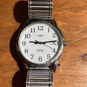Timex Easy Reader Watch Mens Silver Tone Date Dial Speidel Band Works w New Batt - Picture 1 of 8