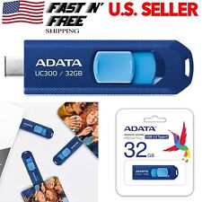 USB C Flash Drive 32GB Adata 3.2 UC300 Type-C Data Storage Stick Black/Blue