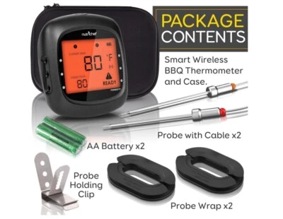 NutriChef Smart Bluetooth BBQ Smoker Thermometer w/ 2 Temp. Stainless Probes LCD - Image 1 of 4