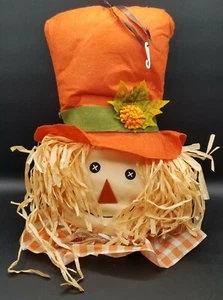 Fall Stuffed Scarecrow Door Hanger Orange Hat 14" x 20" Thanksgiving Leaf Leaves - Afbeelding 1 van 4