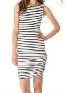 ALICE OLIVIA Stacey Bendet Ruched Striped Linen Dress Bodycon Tank Midi SZ M - Picture 1 of 10