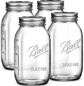 4-Pack Regular Mouth Airtight Seal 32-Ounces Mason Jar with Lids and Bands Clear - Picture 1 of 10