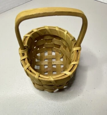 Miniature Woven Oval Basket For Mini Dolls Or Bears 4”x 3.4” - Image 1 of 4