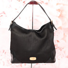Michael Kors Women Millbrook Hobo Tote Handbag Purse Medium Black Leather Canvas