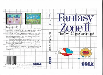 SEGA MASTER SYSTEM FANTASY ZONE II ORIGINAL 1987 INLAY ONLY, NO DISC OR CASE - Image 1 of 2