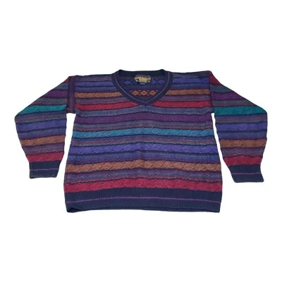 Vtg Ralph Lauren Chaps Mens Large Striped Sweater V-neck Multicolor 100% Cotton - Image 1 of 4