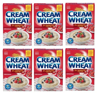 Paquete de 6 cajas de crema de trigo de 2,5 minutos de cereales calientes instantáneos, kosher, 28 oz Foto 1 de 4