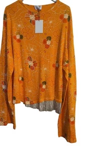 Collina Strada Damen Shirt Größe Small Orange Mohnmuster Baumwolle Oberteil Blumenmuster Neu mit Etikett - Bild 1 von 5