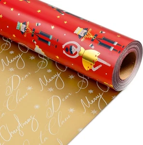 MAYPLUSS Rot Weihnachten Geschenkpapier Rolle - 17 ZOLL X 33FT - Weihnachten Nussknacker  - Bild 1 von 6