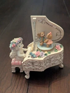 1999 Dreamsicle Teddy Bear Waltz Baby Grand Piano Music Box Cast Art Industries - Picture 1 of 7