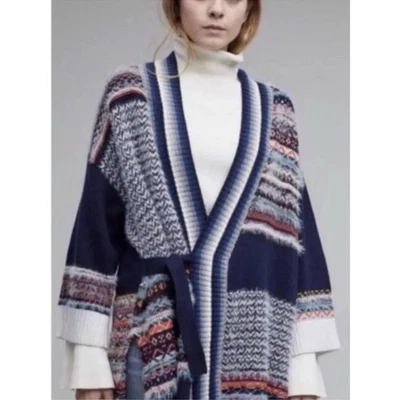 Sleeping On Snow Blue Multi Stripe Wrap Wide Sleeve Cardigan Sweater Size M/L - Image 1 of 4