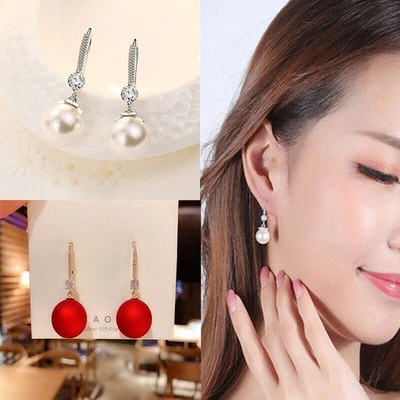 Gift Jewellery Fashion Charm Girls Silver Crystal Pearl Drop Hook Earrings - Image 1 of 4