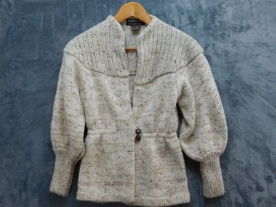 Suéter feminino vintage J.B. Diffusion pequeno lã colarinho com nervuras botão anos 90 - Imagem 1 de 4