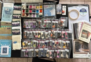 Huge Lot Cross Stitch & Embroidery Supplies Patterns Hoop Thread Fabric Stencils - Picture 1 of 13