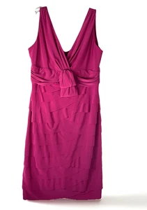 Jones New York Ladies 10 petite Dress Tiered Ruffle Sleeveless Sheath Fuschia - Picture 1 of 10