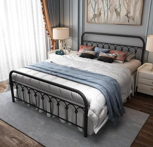 Vintage Sturdy Queen Size Metal Bed Frame Basic with Headboard and Footboard,... - Picture 1 of 9