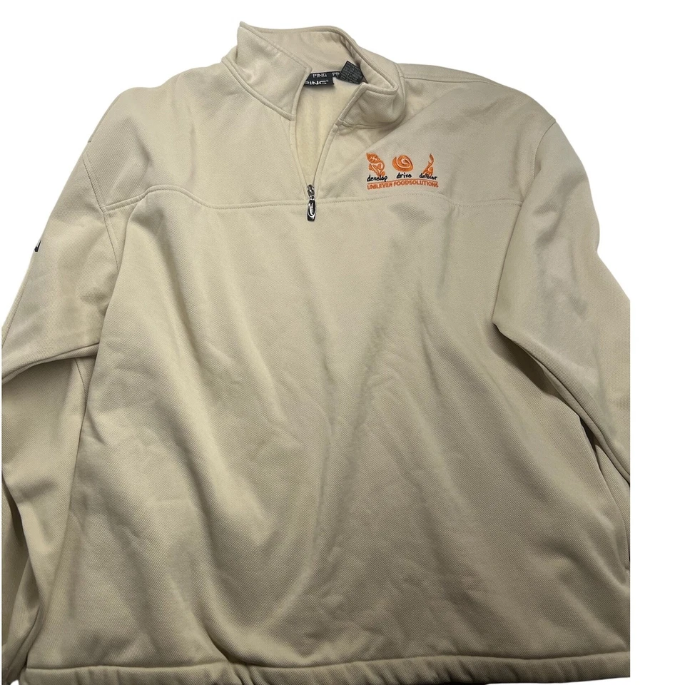 PING Golf Pullover Mens L Beige 1/4 Zip Long Sleeve Discover Performance Gear - Image 1 of 2