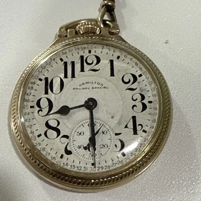 Reloj Bolsillo Vintage Segunda Guerra Mundial Hamilton Railway Special 992B Railraod Oro 10K Relleno Foto 1 de 4