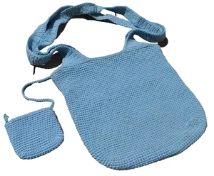 Sac en crochet bleu porté épaule avec porte-monnaie - Picture 1 of 2