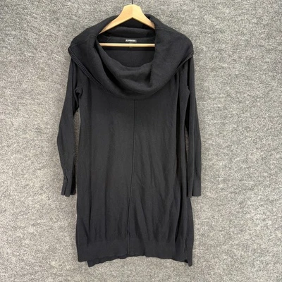 Express Sweater Dress Women L Large Black Short Cowl Neck Long Sleeve Cotton - Image 1 of 4