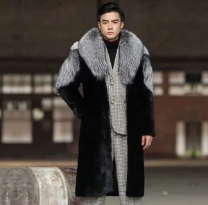 Gabardina larga de invierno de piel sintética para hombre - estilo visón imitación, cálida y lujosa - Imagen 1 de 6