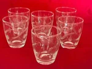 Set of 6 MCM Clear Etched Polka Dot & Swirls Drinking Juice Glasses - Picture 1 of 2