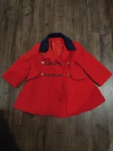 Vtg Vintage Rothschild Toddler Girls Size 3 Winter Wool Christmas Coat Red/Navy - Picture 1 of 7