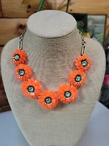 New J.crew Orange Flower Necklace With Crystal Accents