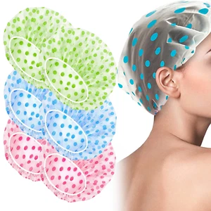 6 Stück Duschhauben, Elastisch Wiederverwendbar Wasserdicht Kunststoff Duschhaube für Frauen Ladie - Bild 1 von 7