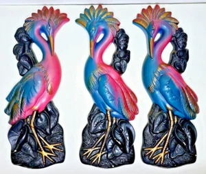 Juego de 3 Groovy MCM Vintage Miller Studios Chalkware Tropical Birds of Paradise - Imagen 1 de 19