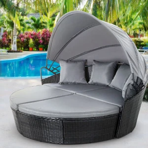 Outdoor Lounge Setting Garden Patio PE Wicker Sofa Day Bed Modular Design Black - Picture 1 of 8