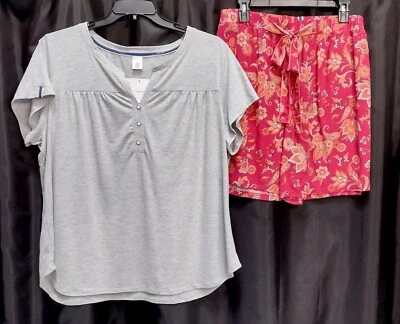 2X LIZ CLAIBORNE PIJAMA CONJUNTO GRIS TEJIDO TOP Y PULL-UP CORBATA FRONTAL PANTALONES CORTOS Foto 1 de 4