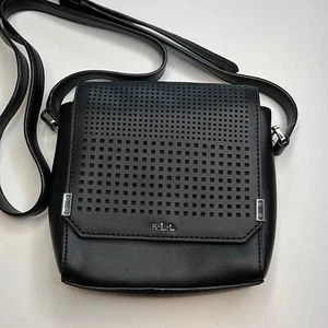 Borsa a tracolla Lauren Ralph Lauren in pelle nera con dettagli occhiello, nuova senza etichette - Foto 1 di 7