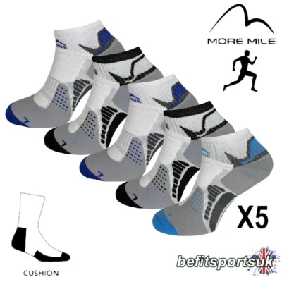 MENS RUNNING SPORTS SOCKS MORE MILE SAN DIEGO SOFT CUSHIONED GYM SPORTS 5 PAIRS - Image 1 of 4
