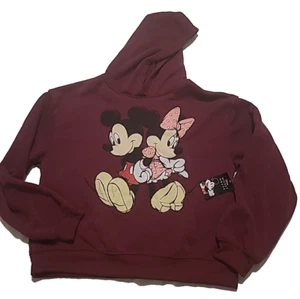 Disney Mickey And Minnie Mouse Size L Hoodie Sweatshirt Womens Maroon Burgundy - Picture 1 of 5