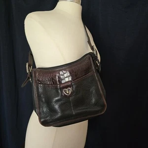 Brighton Brown Pebbled&Croc Embossed Leather Shoulder Handbag Purse Braided READ - Picture 1 of 19