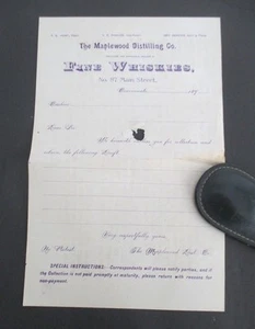 1890s MAPLEWOOD DISTILLING CO Fine Whiskys, Cincinnati OH Draft - Bild 1 von 2